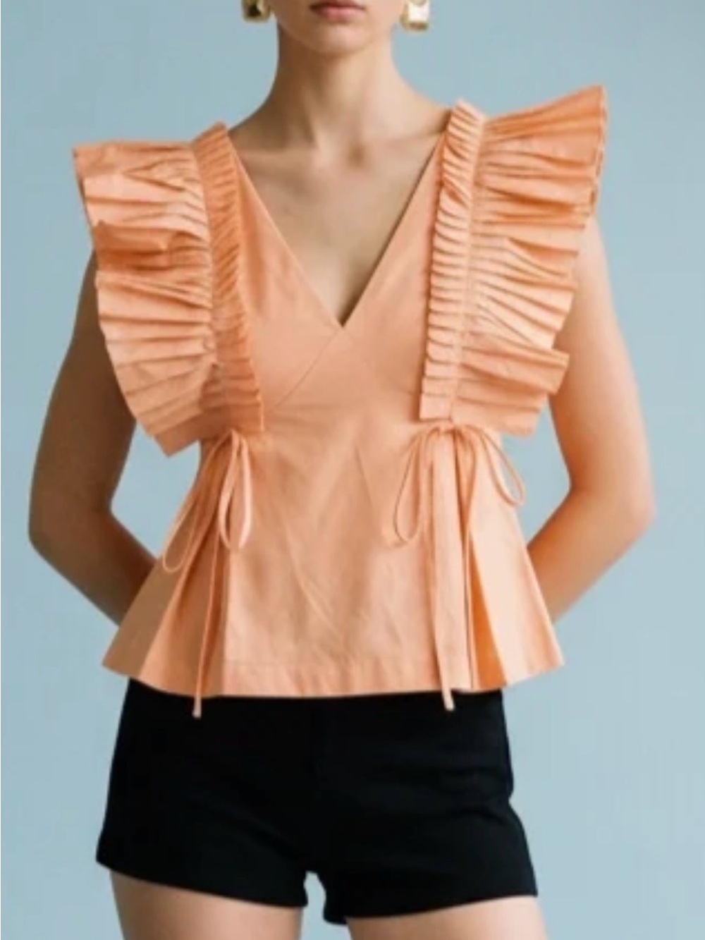 Heyson Women's Peach Ruffle V-Neck Tie Top